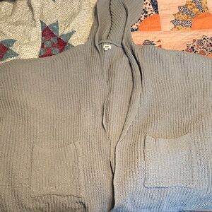 Chenille Gray Hooded Poncho